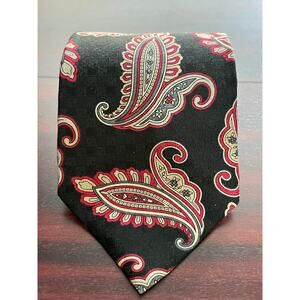 Oak Creek Silk Necktie Black Red Paisley Academia Preppy 57"